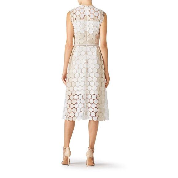 Shoshanna White Metallic Circle Lace Glengarry Cocktail Midi Dress Size 0 - Picture 2 of 15